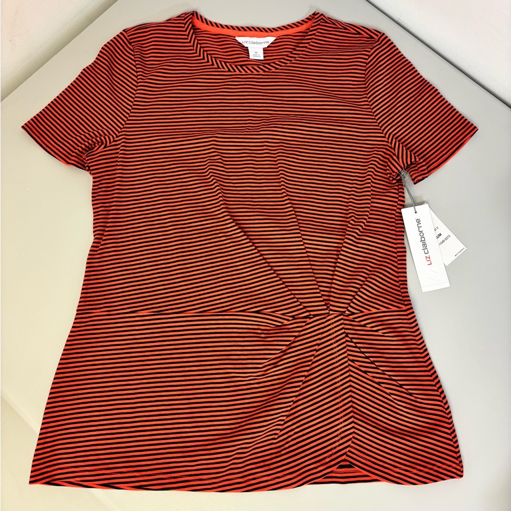 Liz Claiborne Blouse/T-Shirt 'Red/Black Thin Stripes' - Size Women's Medium
